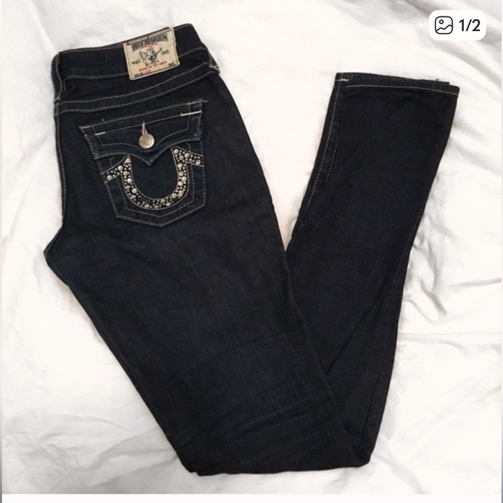 Stylish Black True Religion Jeans for Women 28 size bedazzled